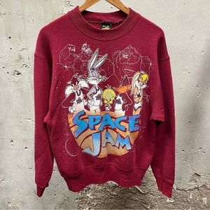 Vintage 1996 Space Jam Warner Bros Graphic Crewneck Sweatshirt Maroon Unisex